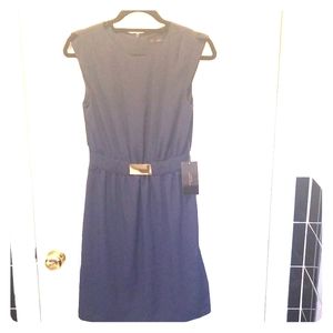 NWT Zara Basic Navy Blue Dress w Attched Gold Belt
